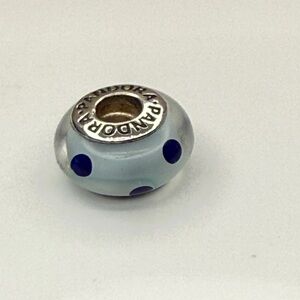 Retired Pandora Light Blue & Navy Dots Murano Charm – 925 ALE